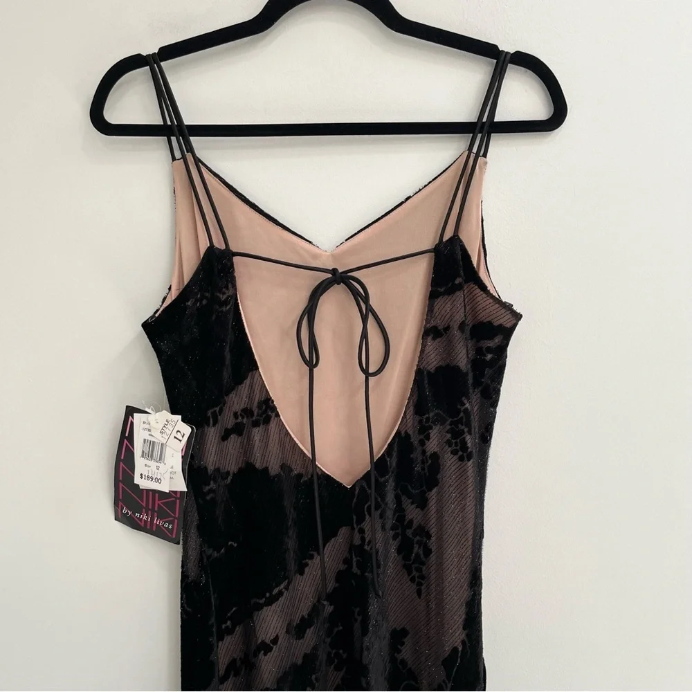 Vintage Y2K Niki Livas black burnout velvet maxi dress formal open back bias cut - Picture 7 of 14